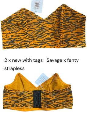 Savage X Fenty Yellow and Black Tiger-Print Strapless Bustier